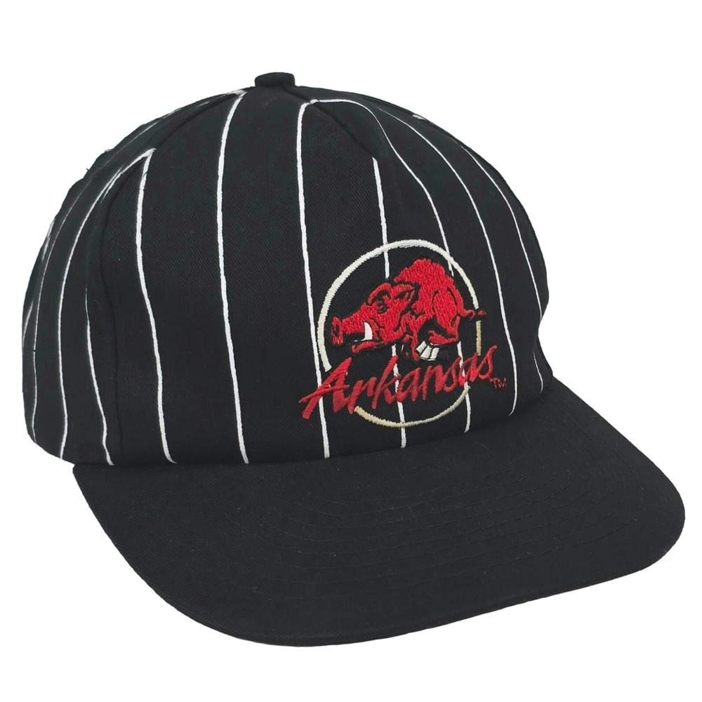 Arkansas Razorbacks Snapback Hat OSFA Black Pinstripe Vintage NCAA Cap 90s Style